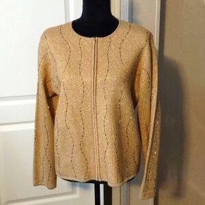 𝅺kate Hill Beaded Knit Zipper Jacket Size L